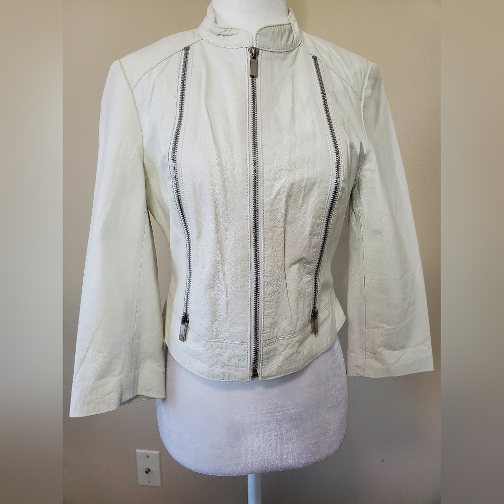 bebe Off-White Leather Jacket